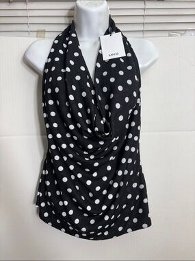 Mango Black with White Polka Dot Halter Top 7159
